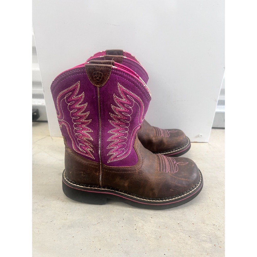 Ariat Fatbaby Western Boots Kids 2 Brown Leather Thunderbird Embroidered Cowboy
